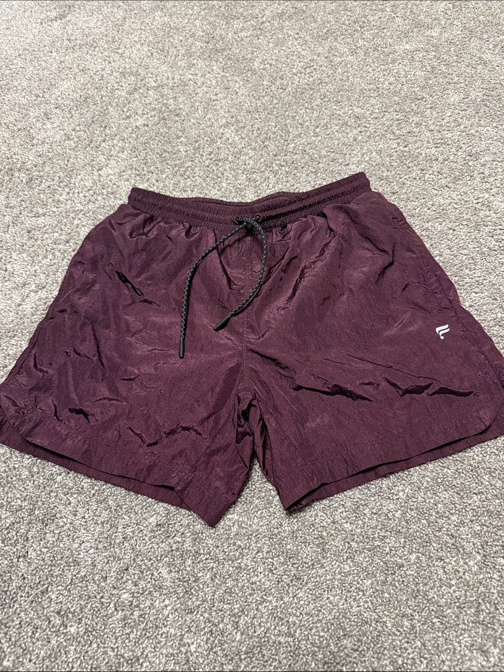 Fabletics Men's Deep Burgundy Lined 5 inch Athletic Shorts with Drawstring